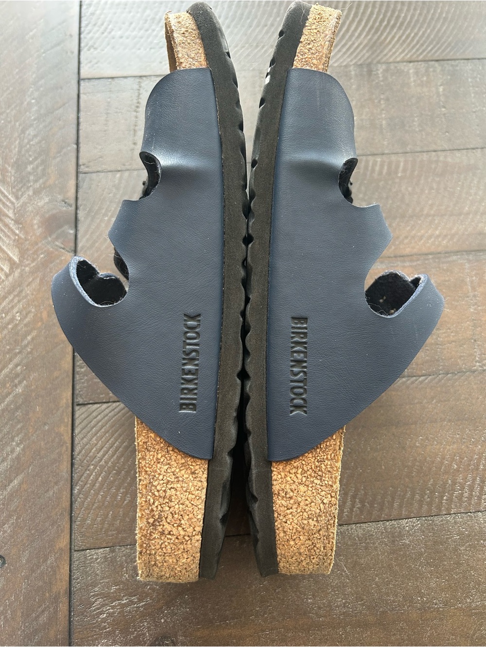 Birkenstock Navy Cutout Three Strap Cork Sandals